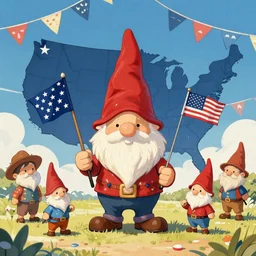 the United States of Gnomerica independence day party, illustration by Alan Lee
