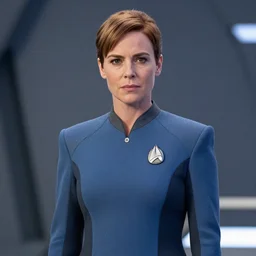 jenna coleman as a star trek captain, a still from star trek.