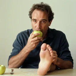 jean paul sartre eating an apple using only his feet