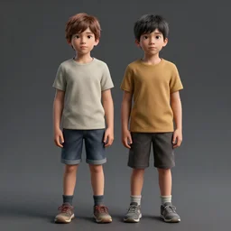 full body unreal engine 5 render of two boys, highly detailed faces
