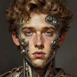 symmetry!! austin butler, machine parts embedded into face, intricate, elegant, highly detailed, digital painting, artstation, concept art, smooth, sharp focus, illustration, art by artgerm and greg rutkowski and alphonse mucha, 8 k