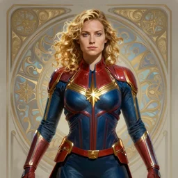 genetically augmented super soldier CAPTAIN MARVEL as a male, pale skin curly blond hair, fantasy, intricate, elegant, highly detailed, digital painting, artstation, concept art, matte, sharp focus, illustration, art by Artgerm and Greg Rutkowski and Alphonse Mucha