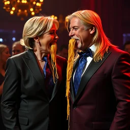 ( ellen degeneres ) and ( hulk hogan ) both puking spaghetti noodle onto eachother, fancy suits, iso 6 0 0, volumetric lighting