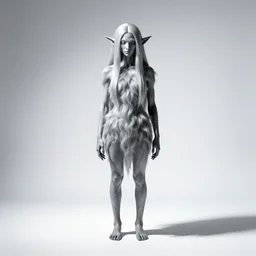 silver-haired yokai spirit, studio photography, full body, standing, isolated on a pure white background, centered, whole figure in frame, sharp focus, studio lighting