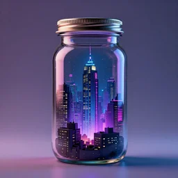 A photo of a cyberpunk city at night inside a jar,neon lights,studio photo, highly detailed,studio lighting