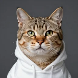 a studio photograph of a cat wearing a hoodie,realistic,photorealistic,hyperdetailed,hyperrealistic,detailed face,highly detailed,professional photo,professional lighting,studio photo,studio lighting