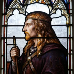 side - view portrait of eredin, leader of the wild hunt, gothic stained glass window, very masterful