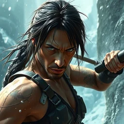 keanu reeves becoming lara croft, beautiful concept art, tomb raider