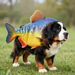 a saint bernard dog in the form of a piranha. a piranha - shaped dog.