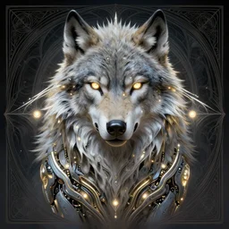symmetry!! portrait of cyborg wolf, glowing lights!! intricate, elegant, highly detailed, digital painting, artstation, concept art, smooth, sharp focus, illustration, art by artgerm and greg rutkowski and alphonse mucha