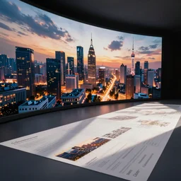 city sized curved screens projecting a reference sheet