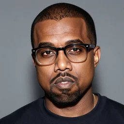 Photo of Kanye West wearing Warby Parker glasses, soft studio lighting, photo taken by Martin Schoeller for Abercrombie and Fitch, award-winning photo, 24mm f/1.4