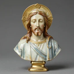holy roman chalkware Jesus bust antique painted sacred Catholic pearlescent coloring