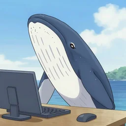 anime whale using a computer, anime whale, anime screencap