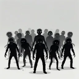 a zombie horde, silhouette illustration