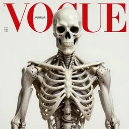 skeletor. studio photo in the 7 0's. vogue magazine cover with text. highly detailed
