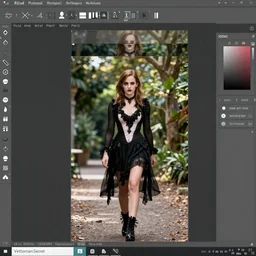 Emma Watson for Victorian Secret as dark goth, perfect face, full length shot, XF IQ4, 150MP, 50mm, f/1.4, ISO 200, 1/160s, natural light, Adobe Photoshop, Adobe Lightroom, DxO Photolab, Corel PaintShop Pro, rule of thirds, symmetrical balance, depth layering, polarizing filter, Sense of Depth, AI enhanced