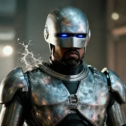 kanye west as ( robocop ) in gears of war, splash art, movie still, cinematic lighting, detailed face, dramatic, octane render, long lens, shallow depth of field, bokeh, anamorphic lens flare, 8 k, hyper detailed, 3 5 mm film grain