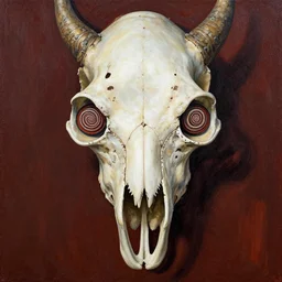 mind control dragon skull, symmetrical, swirly eyes, painted in acrylic by leonardo davinci and sorolla