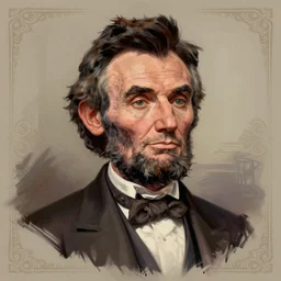 a fantasy caricature illustration portrait of liz cheney with a beard as abraham lincoln, in the style of esao andrews, digital art painting, ornately detailed, caricature