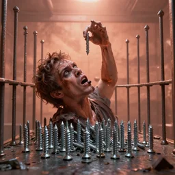 screws of divine mandate of affection drilled on insane man in copper rose sky watchtower prison