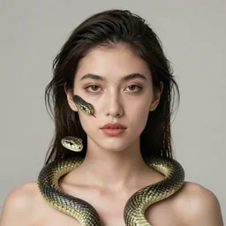 portrait of a woman with a snake inspired by Charlie bowater,Anna Dittmann n-9