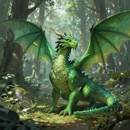 Fantasy Green dragon in forest, trending on artstation, 50mm, by Noah Bradley