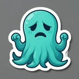 die cut sticker, cthulhu as 🥶 emoji, flat design, glossy design, white outline.