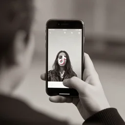 an early 1800s photo of someone watching tiktok on their iphone
