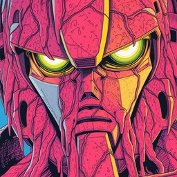 risograph grainy painting of gigantic huge evangelion gundam face with a lot of details - like mech covered ooze, by moebius and dirk dzimirsky, close - up wide portrait
