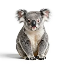 tiny koala, studio photography, full body, isolated on a pure white background, centered, entire subject in frame, sharp focus, soft studio lighting