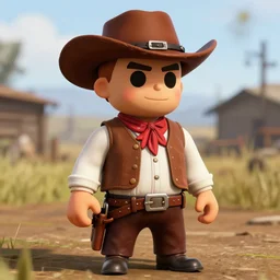 Screenshot of Meatwad from Aqua Teen Hunger Force as a 3d cowboy in full cowboy attire in the videogame 'Red Dead Redemption 2'. Sharpened. 1080p. High-res. Ultra graphical settings.