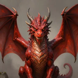close up painting of a red dragon with giant open wings and a snobby smile. extremely detailed. majestic. beautiful. symmetrical. medieval. 4 k. award - winning. epic lighting
