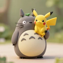 the cutest little polymer clay totoro and pikachu hybrid, unreal engine, bokeh