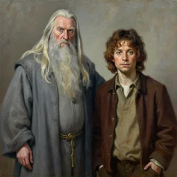 gandalf ( left ) and frodo, by h. r. giger. painting, oil on canvas