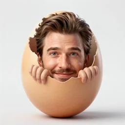 chris evans peeks out of an egg, very detailed, photo realistic, 8 k