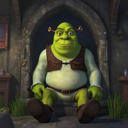 a photo of Shrek lost in the backrooms