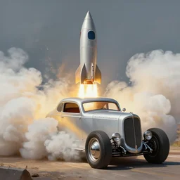 a detailed painting of a martian hot - rod rocket blast - off billowing clouds of smoke, by moebius and geof darrow, wlop, tooth wu cinematic, concept art, detailed, intricate lines, trending on artstation