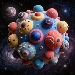 an amazingly detailed 3d render of 4d globular forms by kandinsky Jr, the more aesthetically pleasing offsprung of kandinsky, in space, galaxies, 8k, ultra realistic, complimentary vivid colors, 3d render