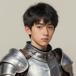 a male teenager wearing a silver plate armor, short black hair, artgem style, fancy lighting, complementary colours, face portrait, harmonious, soft colors, digital painting, masterpiece, realistic and detailed face, color painting, realistic, highly detailed, high quality, portait picture, anatomically correct, pixar and disney style, anime style