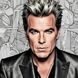 Billy Idol, high detail, photorealistic, intricate line drawings, dotart, album art in the style of James Jean