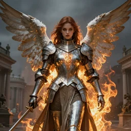 Angel knight gothic girl on Neoclassical city. By William-Adolphe Bouguerea, Jordan grimmer, fractal flame. Highly_detailded