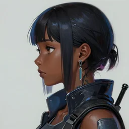 detailed side profile anime painting of a black cyber punk girl, realistic, artstation, digital painting, in the style fo jisu, ayami kojima, artem demura