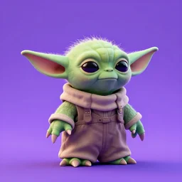 a 3d render of tiny yoda on a purple background