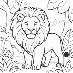 Lion in the jungle. Coloring book style with clean strokes