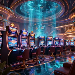 futuristic casino, crisp, artistic, artstation, luxury, las vegas, beautiful, concept art, cartoon, dim painterly lighting volumetric aquatics