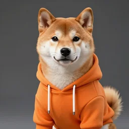 A shiba inu wearing an orange hoodie,digital art,detailed