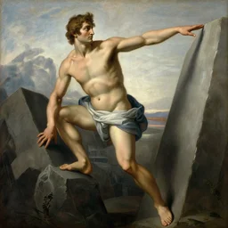 human figure, courage, against all odds, unlikely hero, no fear, hero's journey, strength, valor, high detail painting by michelangelo, man climbing obstacles,