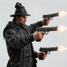 A sorcerer wielding two Glock pistols, bust shot, Art by James Jean, substance 3d painter, cinematic, high detail, 8k, Smooth, High contrast, depth of field, aperture f2.8