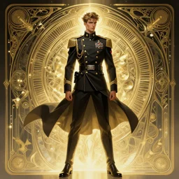 a digital concept ar by artgerm and greg rutkowski and alphonse mucha. clear portrait of a lonely attractive men in uniform!! future military, hyper detailed, character concept, full body!! dynamic pose, glowing lights!! intricate, elegant, highly detailed, digital painting, artstation, concept art, smooth, sharp focus, illustration